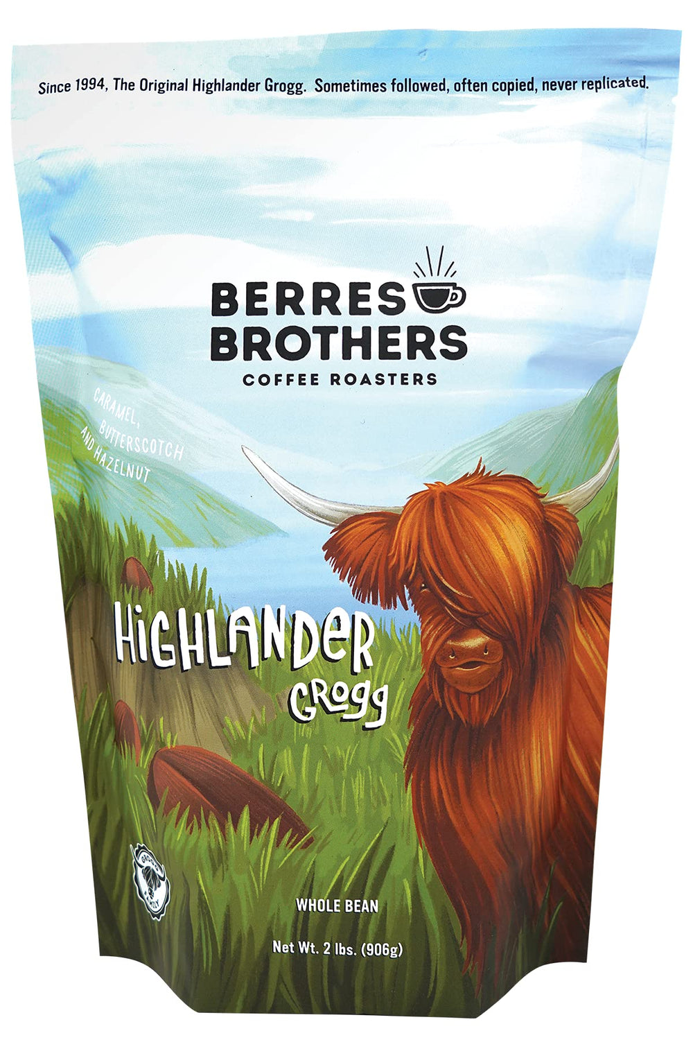 Berres Brothers Highlander Grogg coffee bag showcasing rich flavor ideal for everyday brewing.