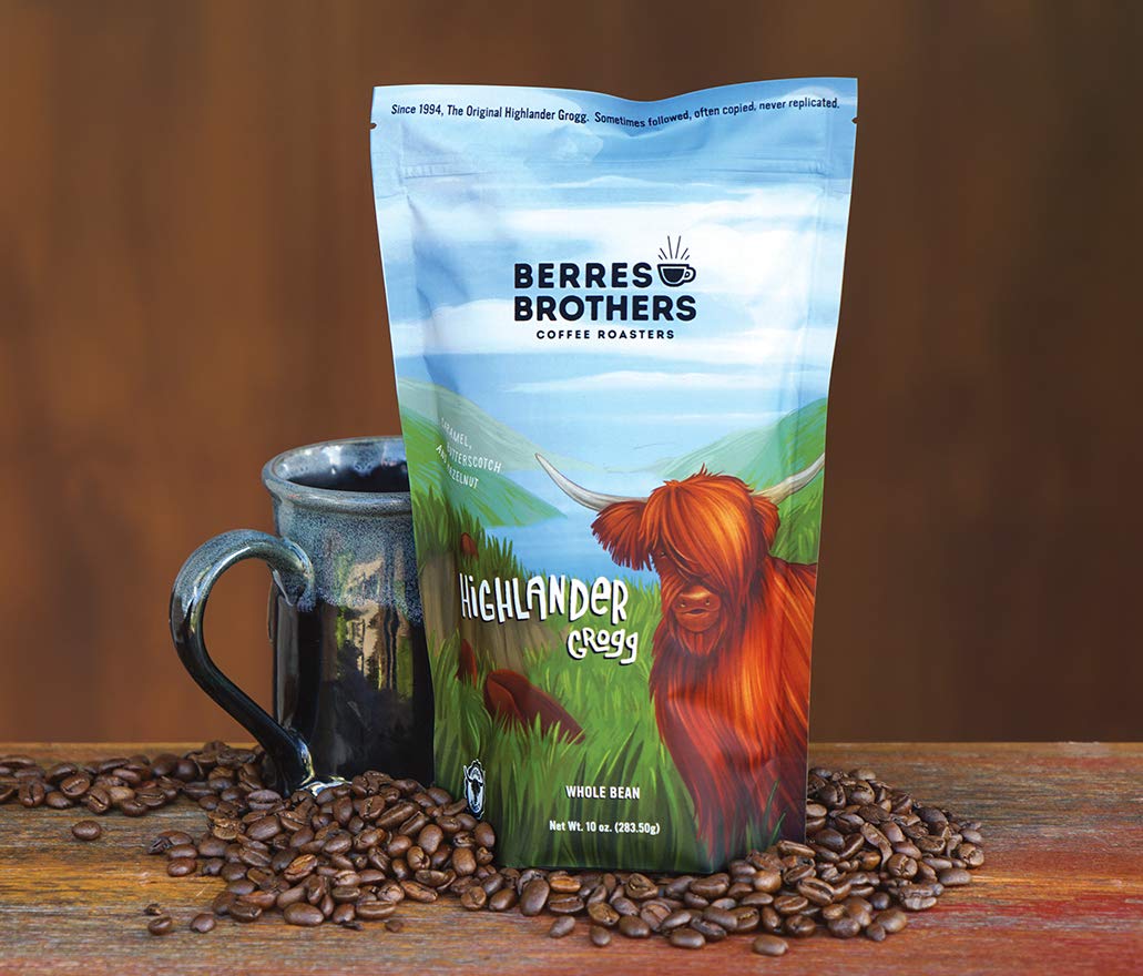 Close-up of Highlander Grogg swirls illustrating caramel and hazelnut blend.