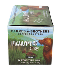 Berres Brothers Highlander Grogg label closeup highlights Arabica beans and flavor notes.