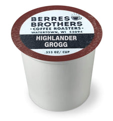 Berres Brothers Highlander Grogg packaging box showcases convenient 72-count pods for Keurig.