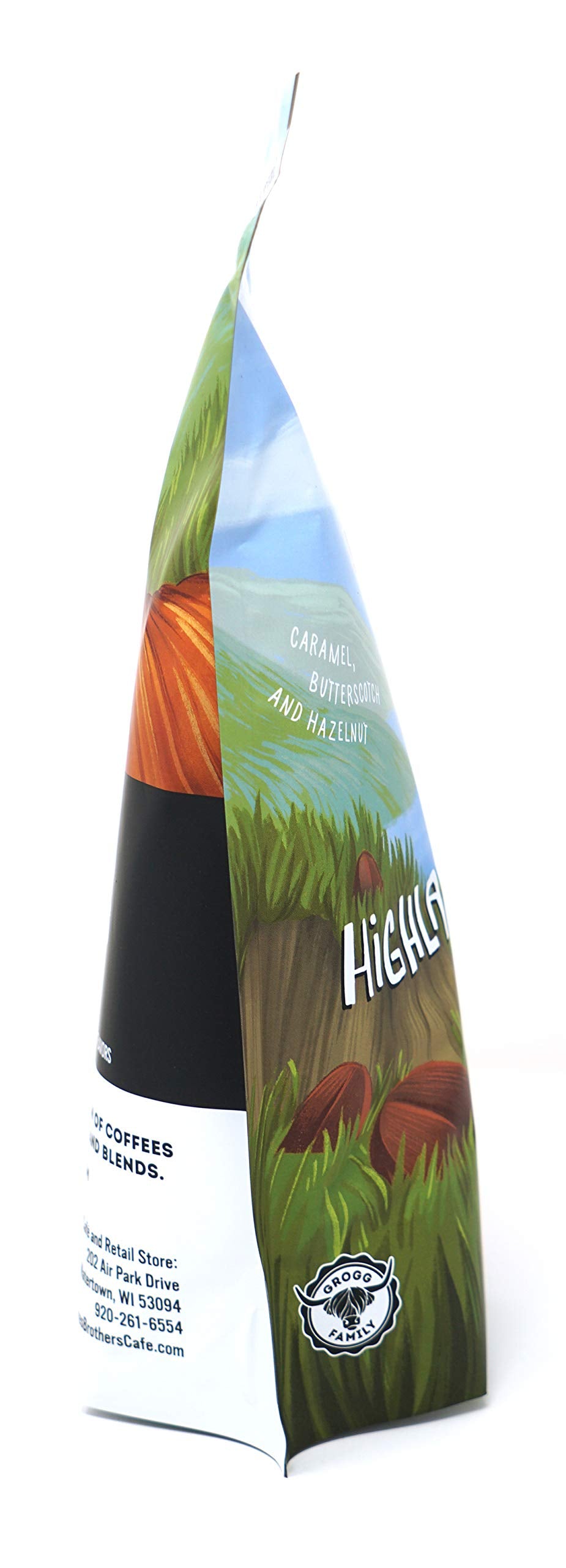 Berres Brothers Highlander Grogg packaging, roasted and packed in the USA.