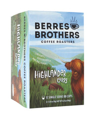 Steaming Berres Brothers K-Cup mug highlights quick single-serve convenience.