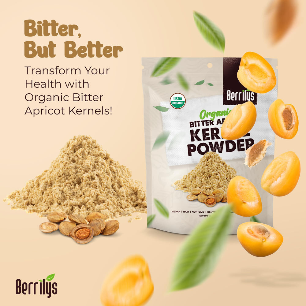 Berrilys apricot kernel powder ready for smoothies, boosting texture.
