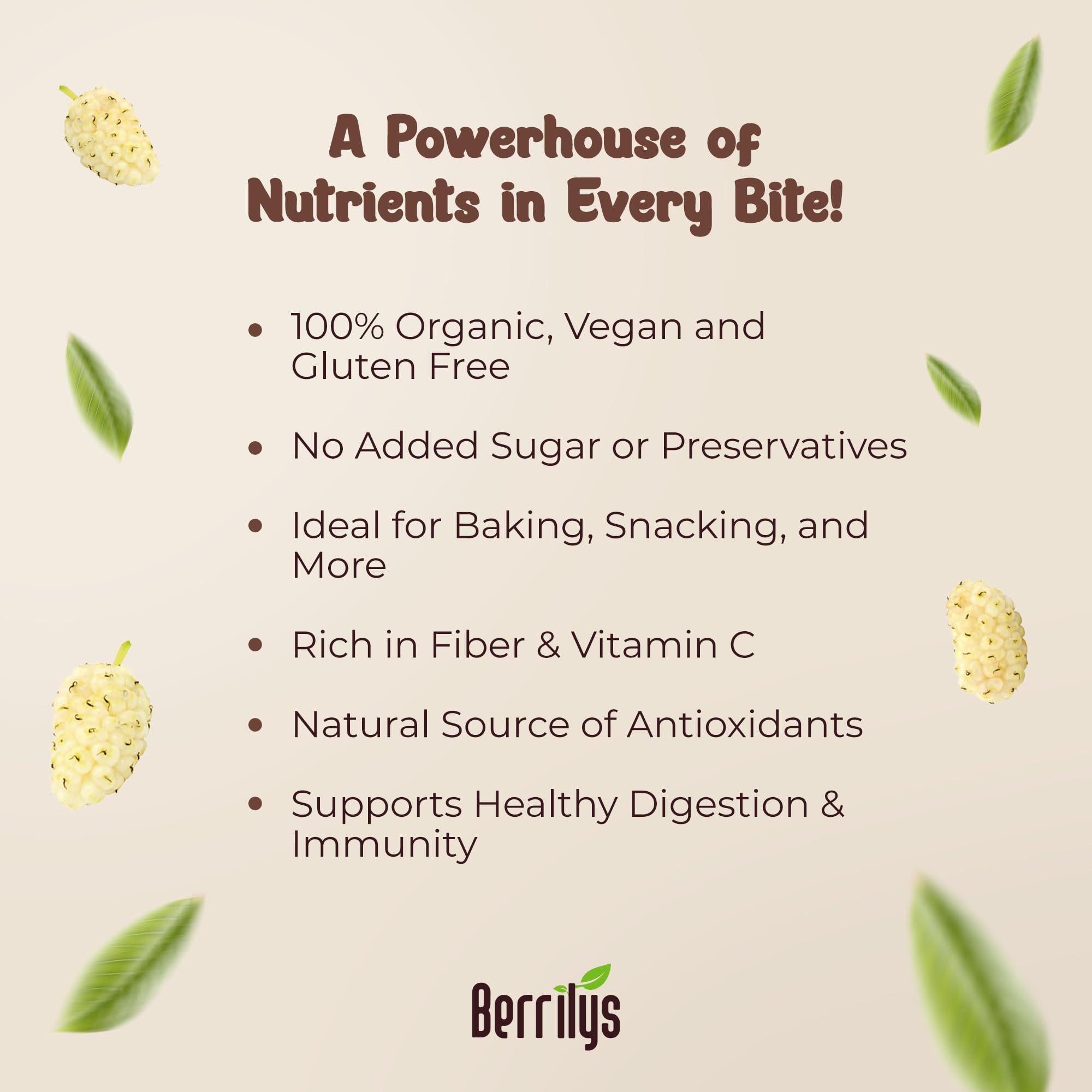 Berrilys mulberries added to cereals and baking.
