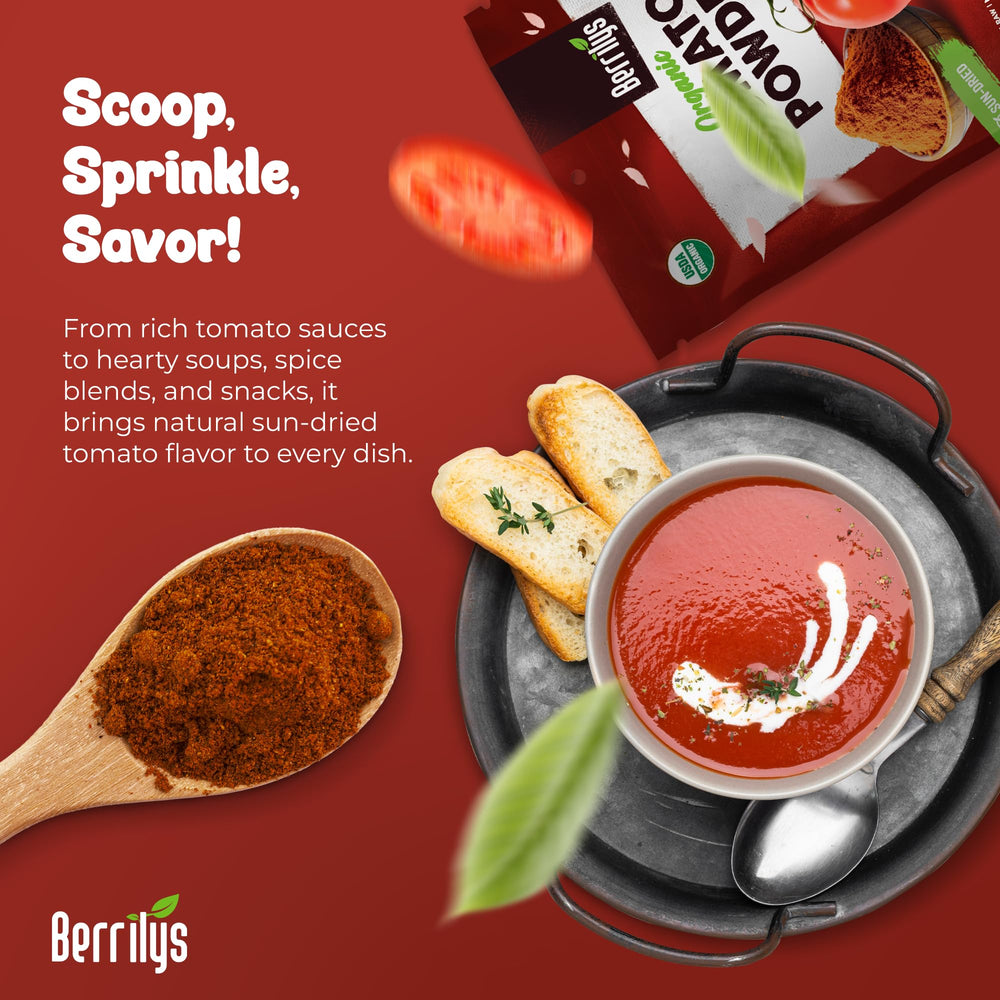 Berrilys dried tomato powder stirred into soup for richer tomato notes.
