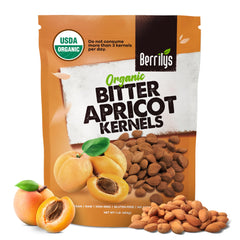 Berrilys organic bitter apricot kernels in a 16oz bag, premium versatile cooking ingredient