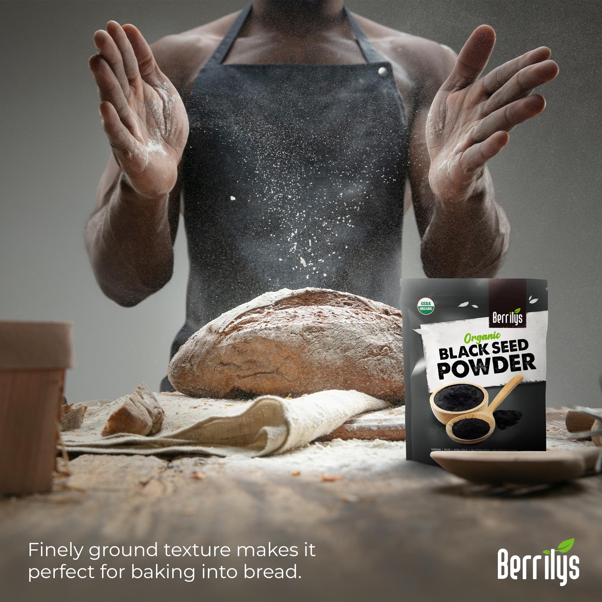 Smoothie bowl featuring Berrilys Organic Black Seed Powder for a nutrient boost