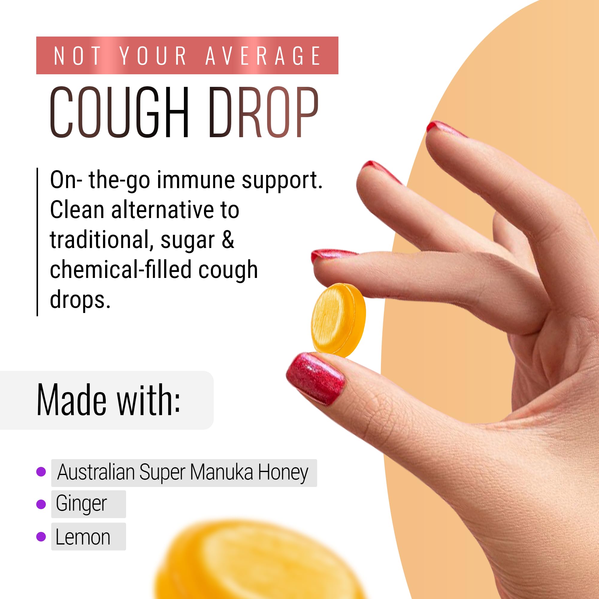 Berringa Manuka Lozenges Ginger Lemon drops for precise dosing and flexible enjoyment.