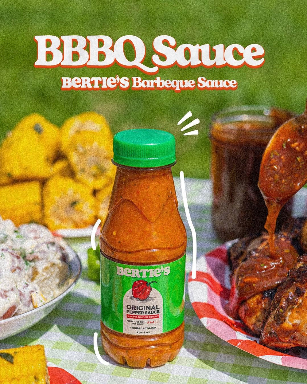 Bertie's Original Pepper Sauce label close-up highlighting premium Caribbean peppers