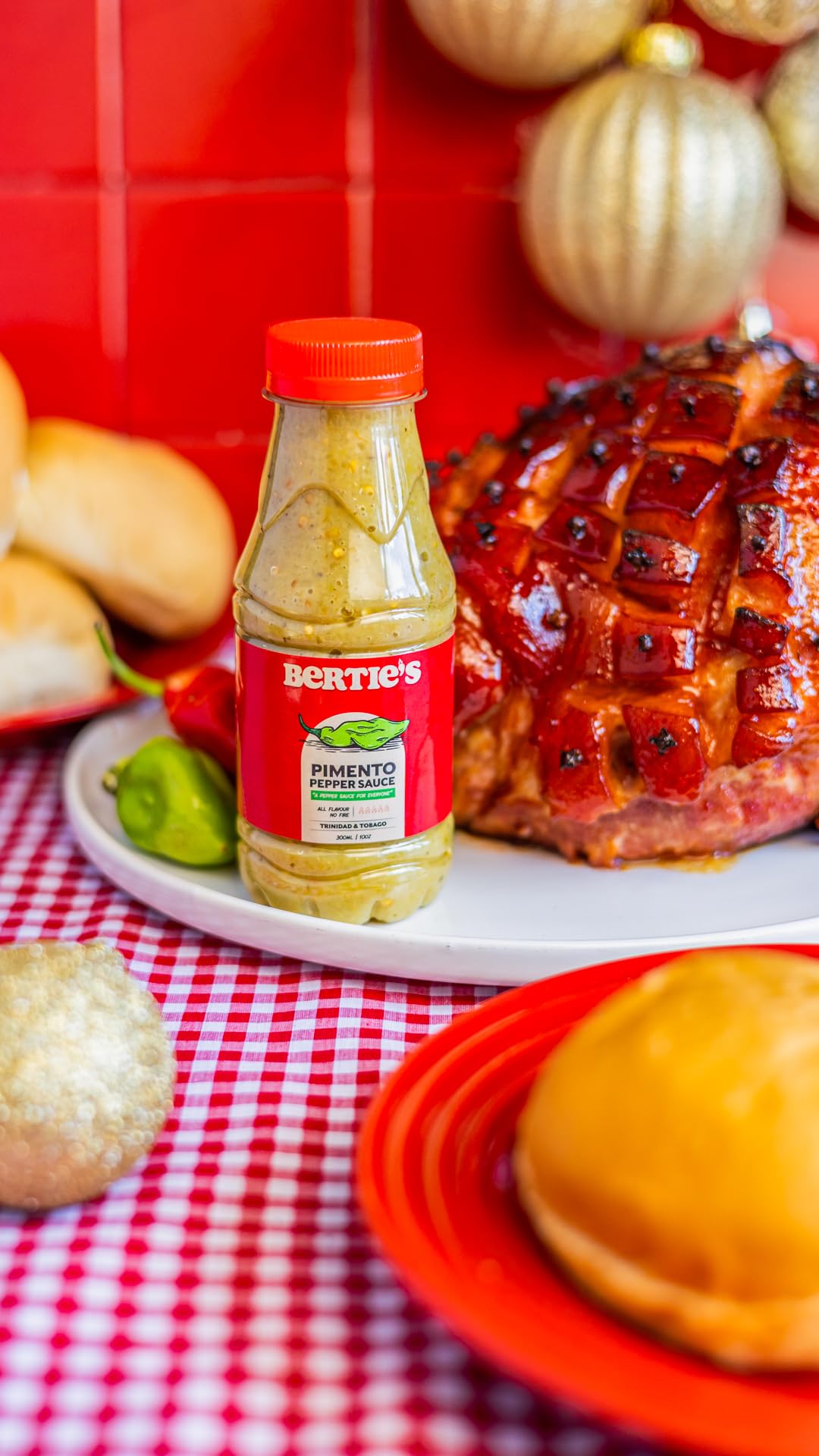 Berties Trinidad Pimento Sauce in a kitchen scene for pantry use