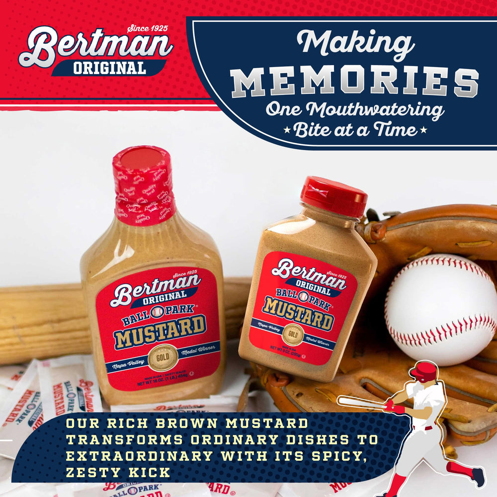 Bertman Original Ball Park Mustard label detail emphasizing premium seeds.