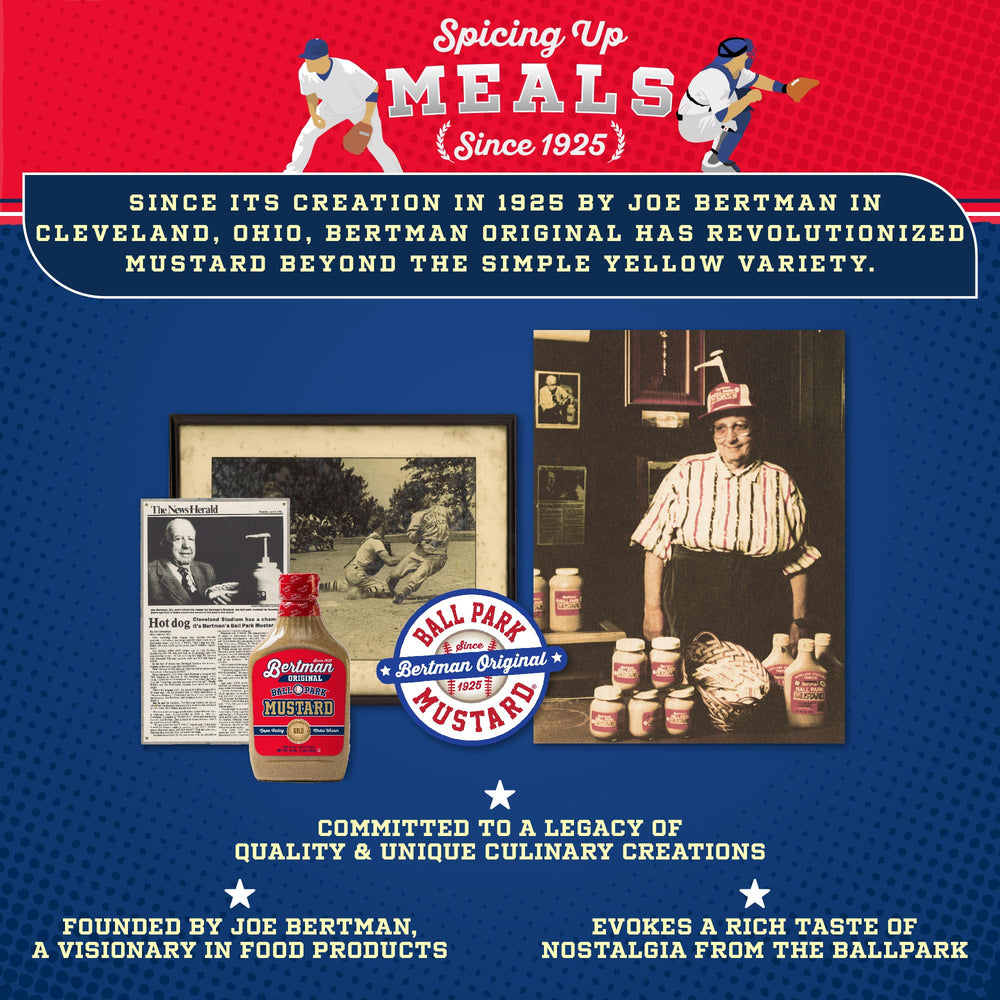Bertman Original Ball Park Mustard 16 oz packaging ready to stock.