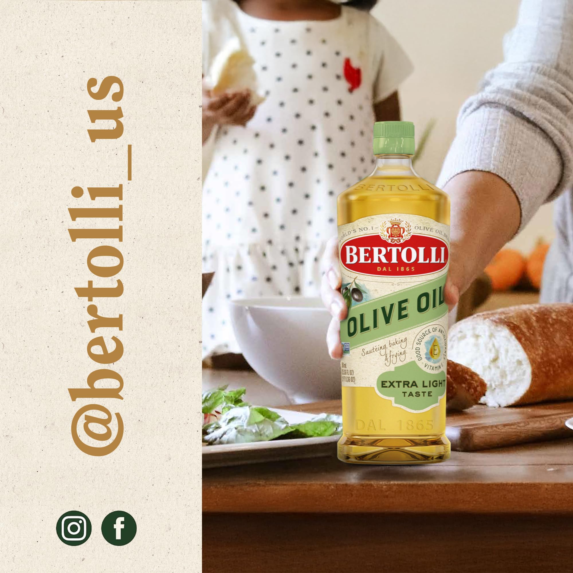Bertolli brand heritage bottle displayed in a modern kitchen