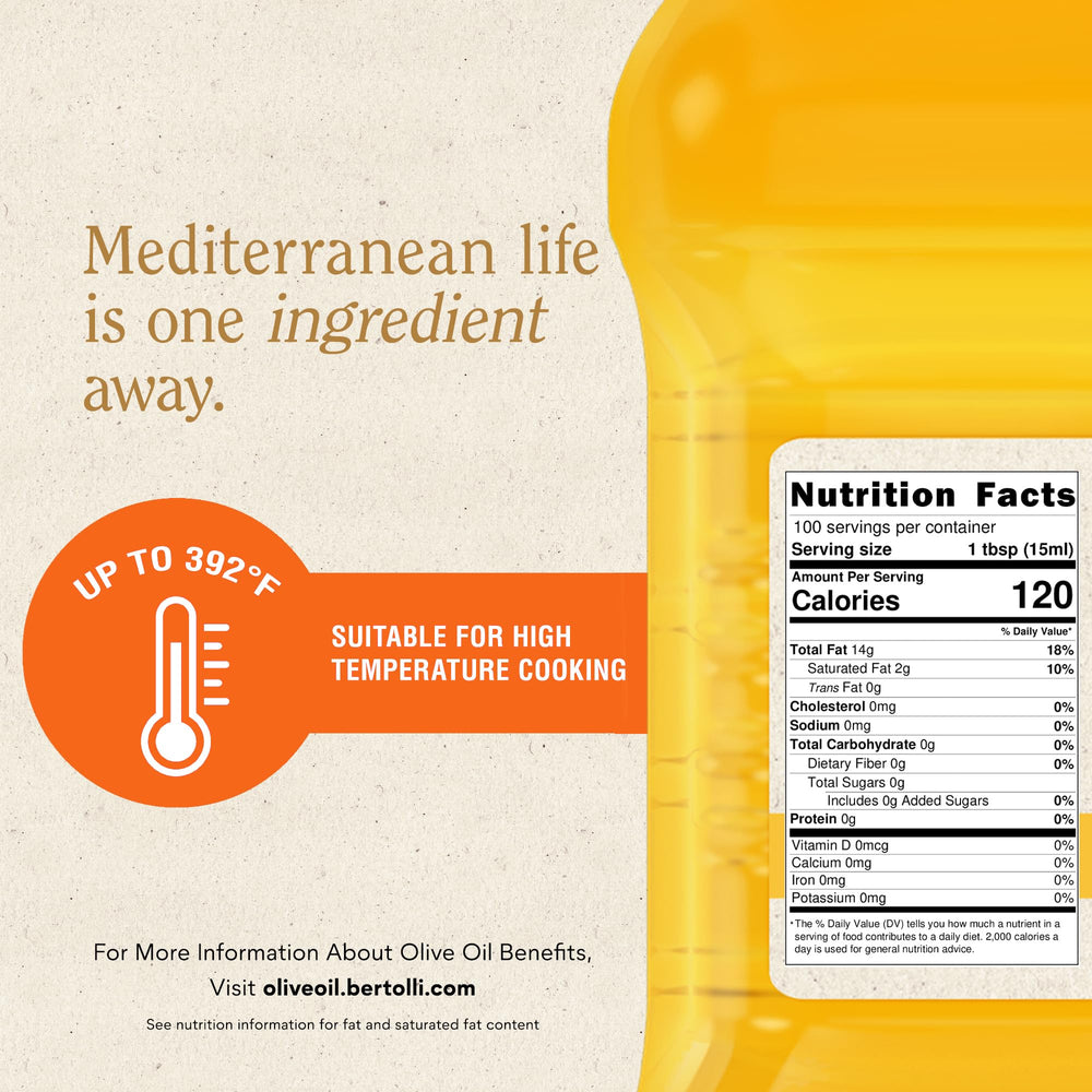 Bertolli Classico bottle in kitchen showcasing mild flavor for everyday meals