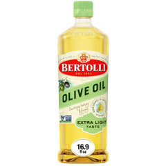 Bertolli Extra Light olive oil bottle 16oz ideal for baking and sautéing.
