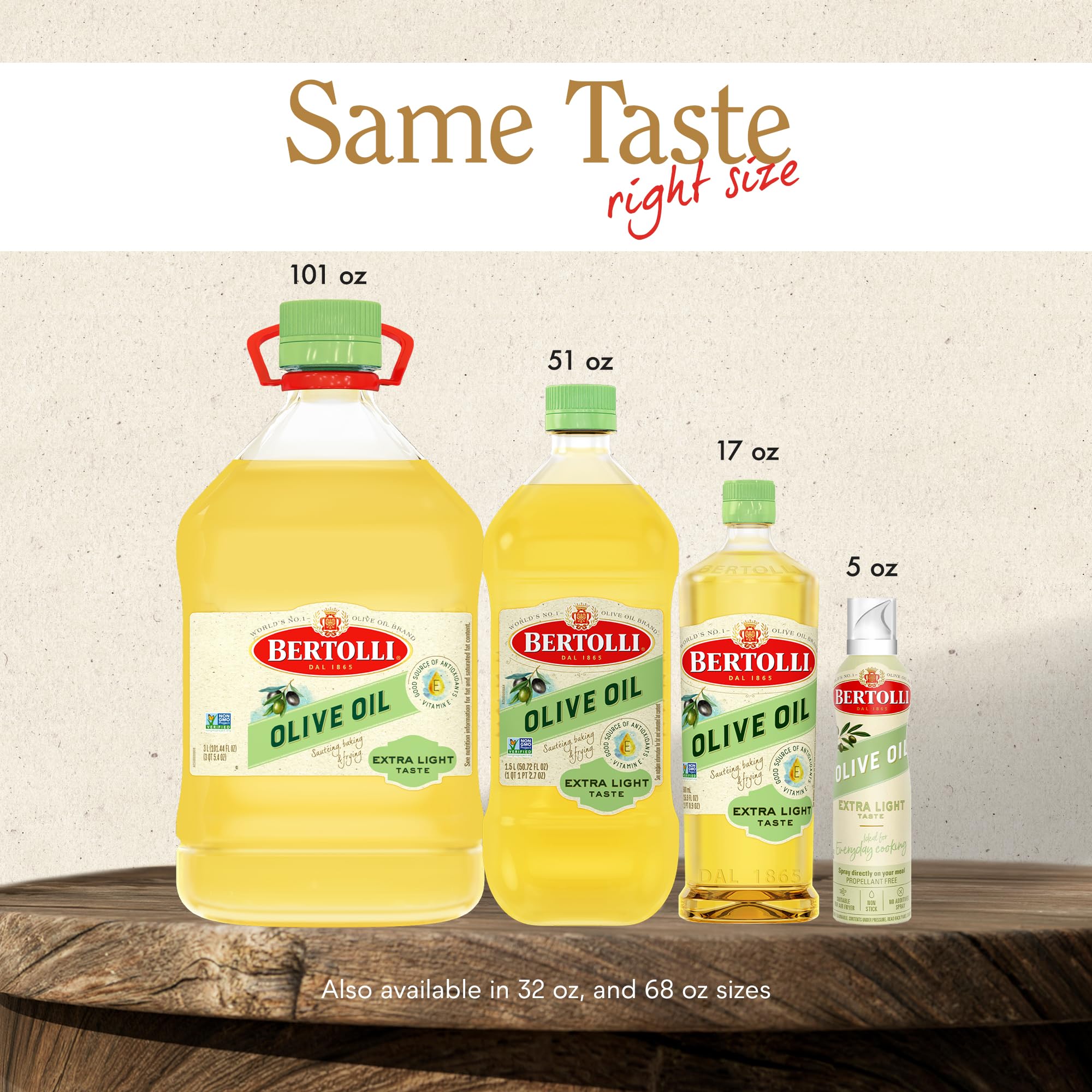 Bertolli Extra Light Olive Oil in a bright kitchen scene for everyday use