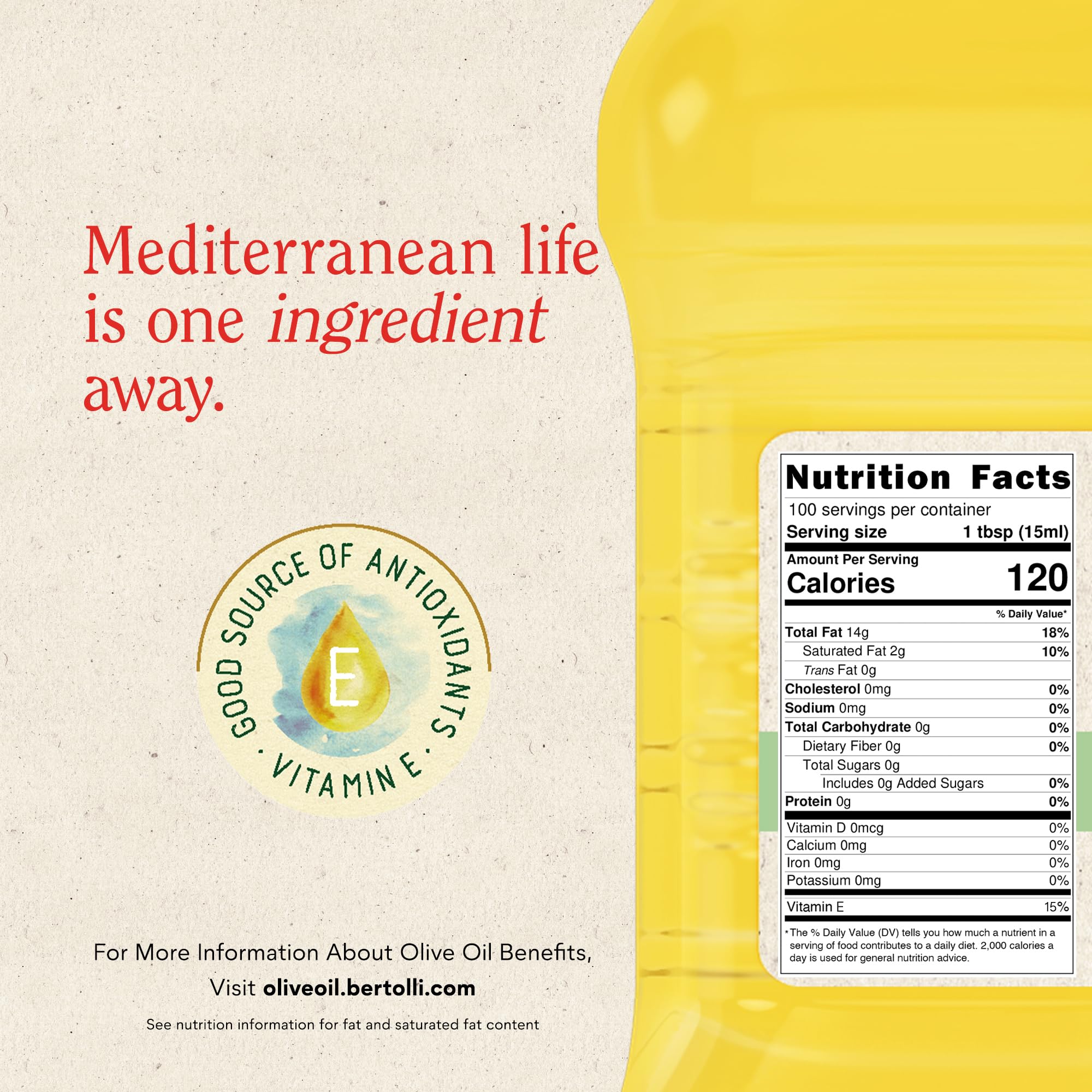 Bertolli Extra Light Olive Oil pours smoothly for sautéing and frying