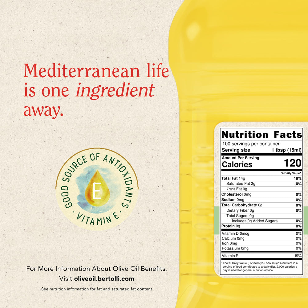 Bertolli Extra Light Olive Oil pours smoothly for sautéing and frying