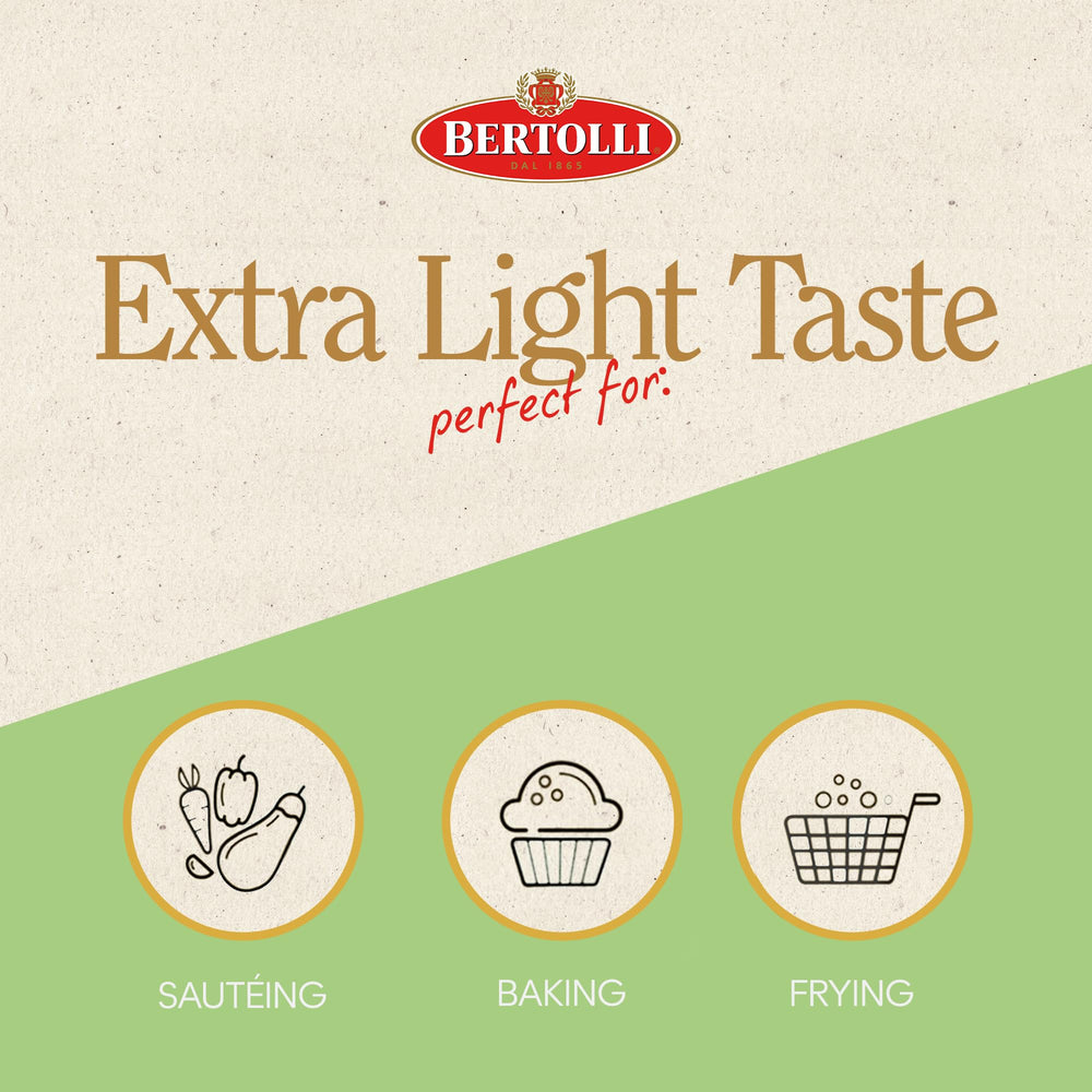 Bertolli Extra Light Olive Oil stored in a cool, dry pantry