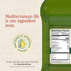 Bertolli Mediterranean heritage olive oil bottle on counter