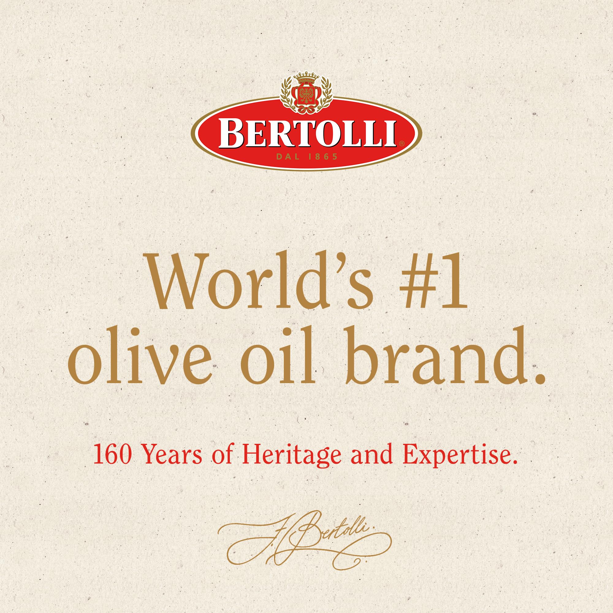 Bertolli Non-GMO certification label highlights purity and trusted sourcing.
