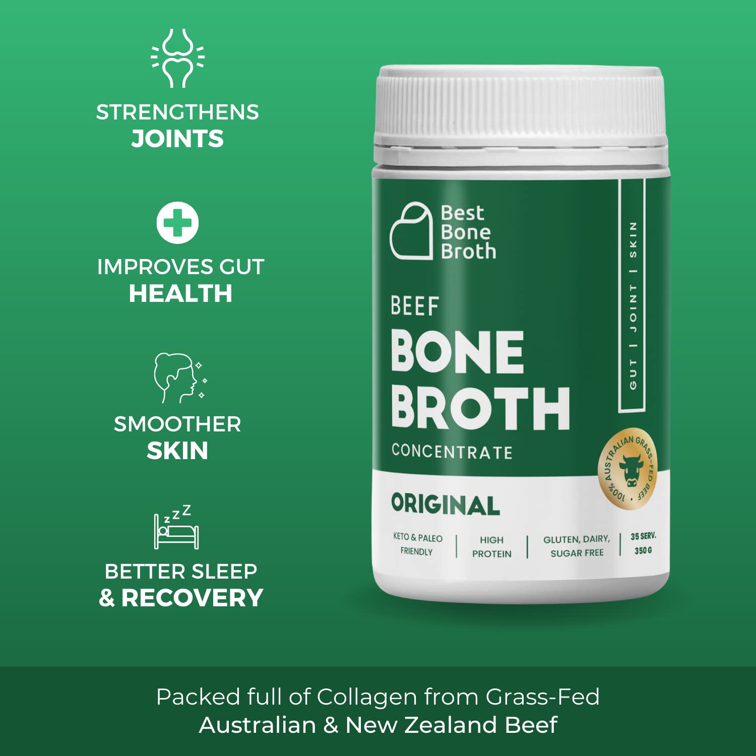 Best Bone Broth grass-fed Australian beef source image signaling premium quality.