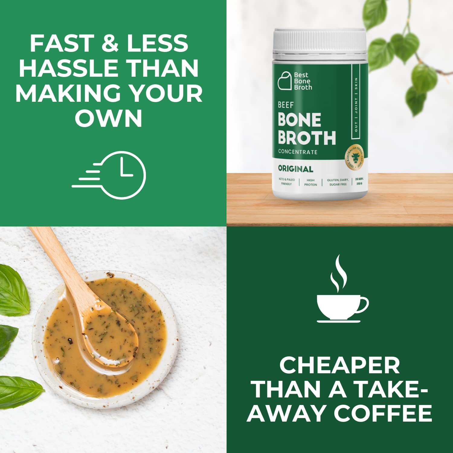 Best Bone Broth sippable mug ready with hot broth.