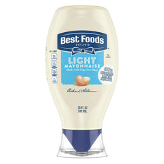 Best Foods Light Mayonnaise bottle pouring for sandwiches and dips.