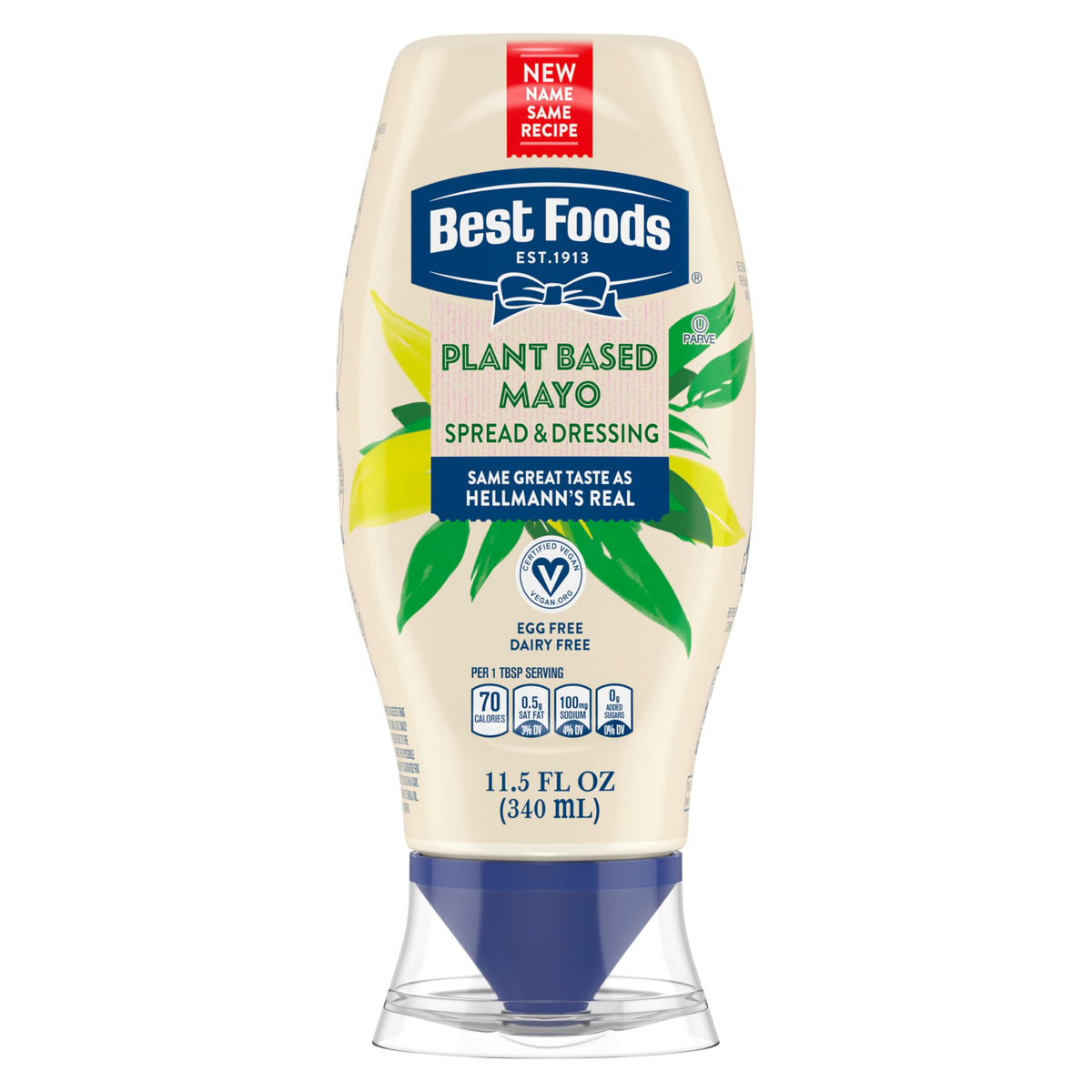 Best Foods Vegan dressing bottle shows creamy plant-based spread for sandwiches