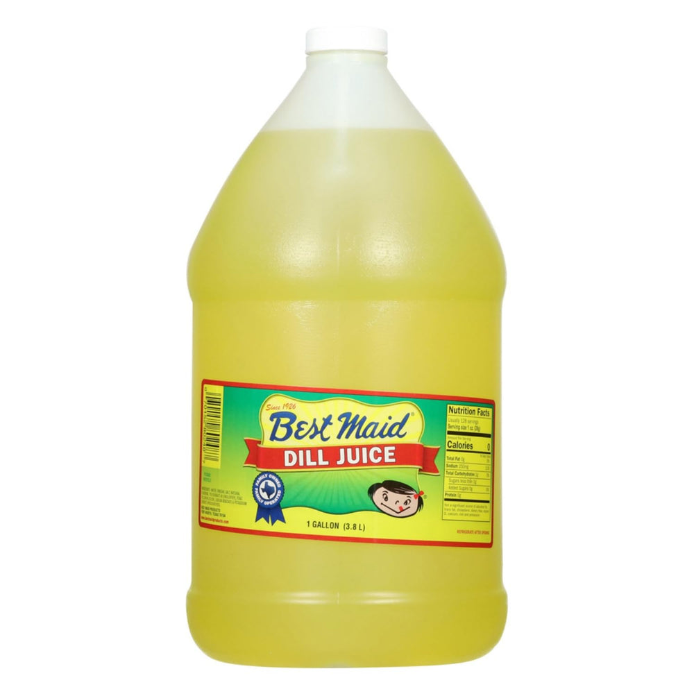 Closeup of Best Maid Dill Juice label showing Go Texan quality