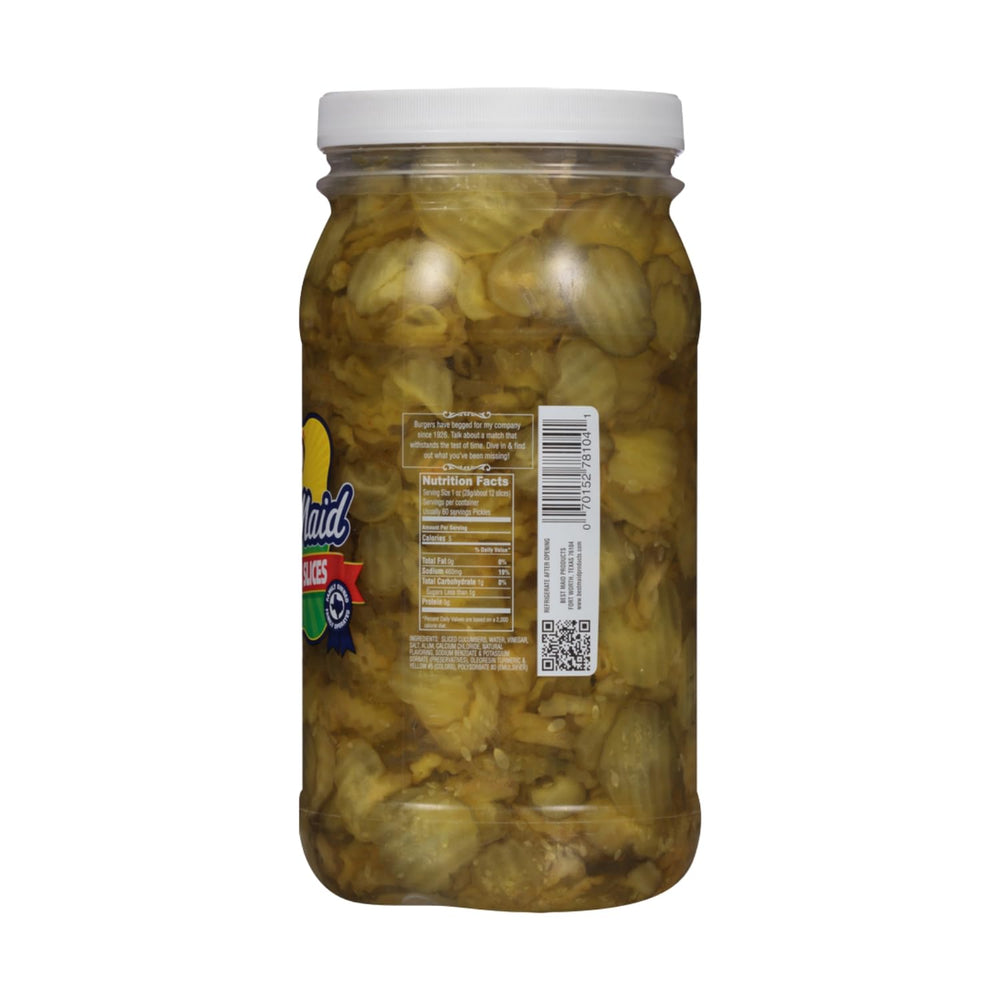 Best Maid pickles jar with lid off showing reseal-friendly packaging.