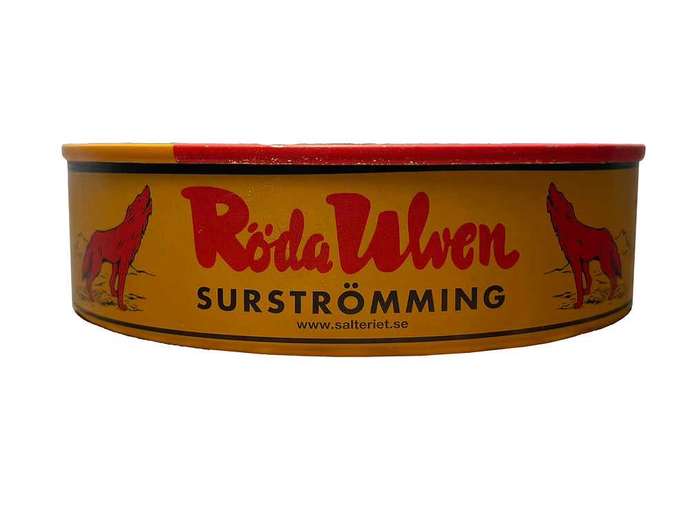 Best Natural Röda Ulven Surströmming plate-ready serve on Nordic platter.