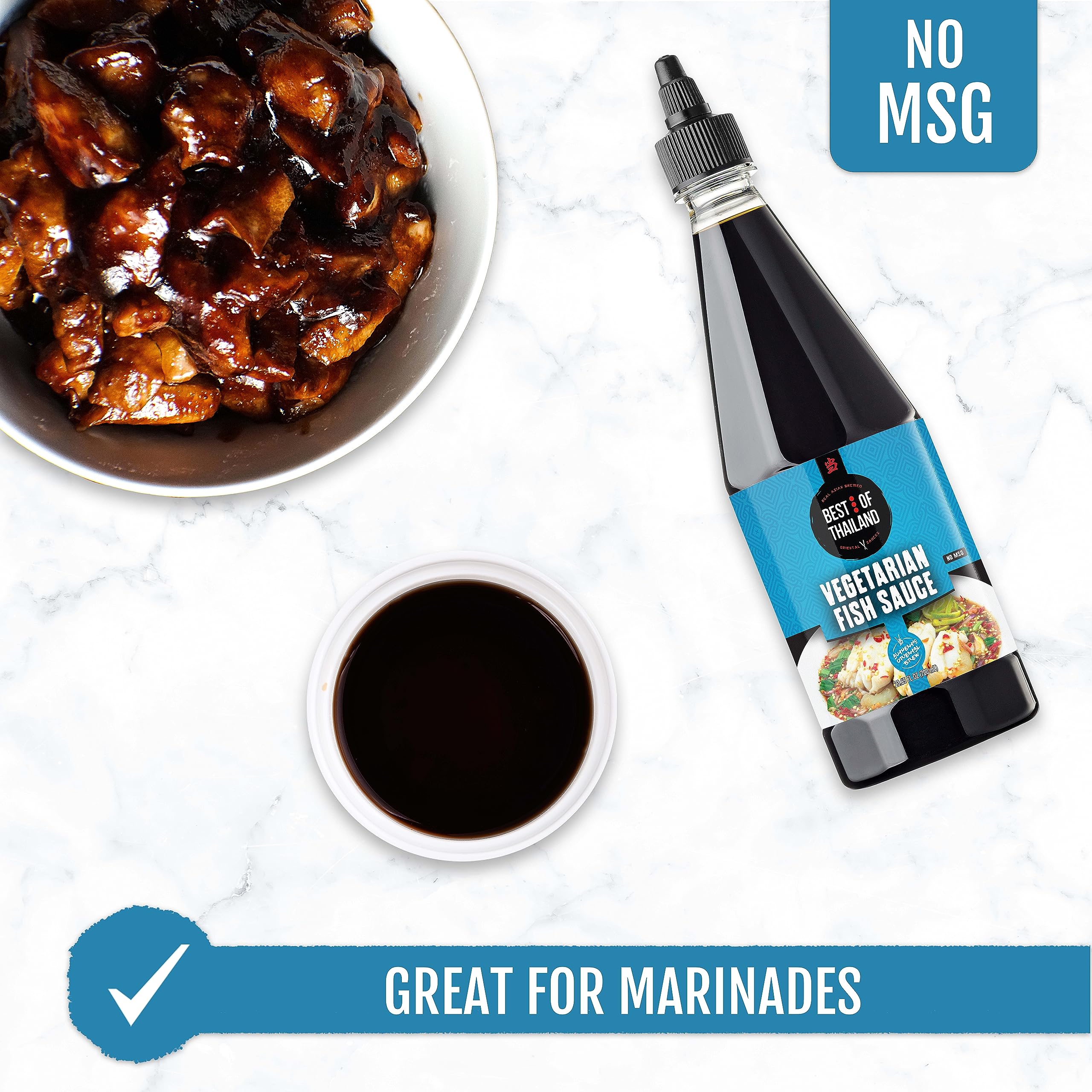 Best of Thailand kosher-fat-free sauce-label communicates clean, plant-based seasoning option.
