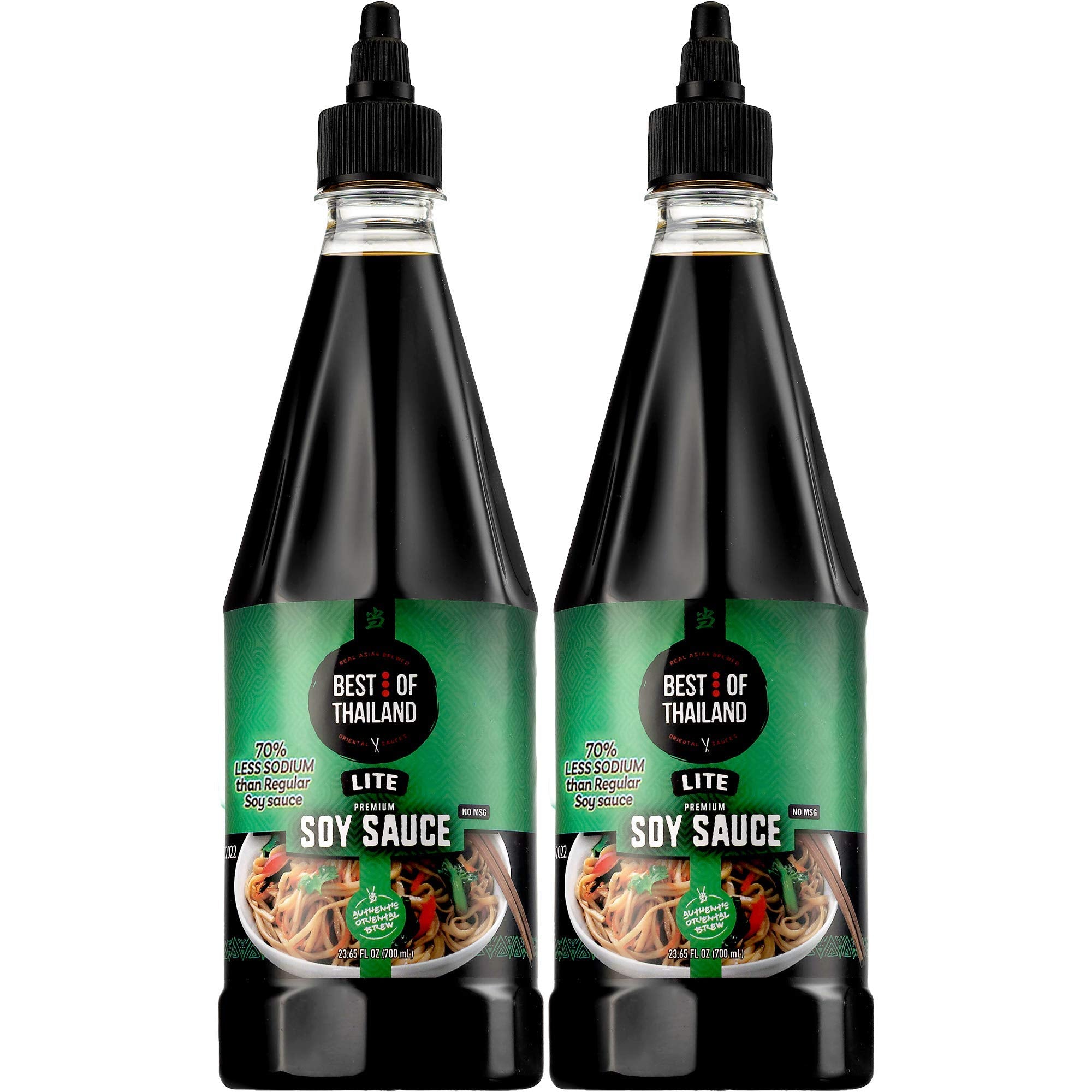 Best of Thailand Lite Soy Sauce bottle pouring to boost stir-fry flavor
