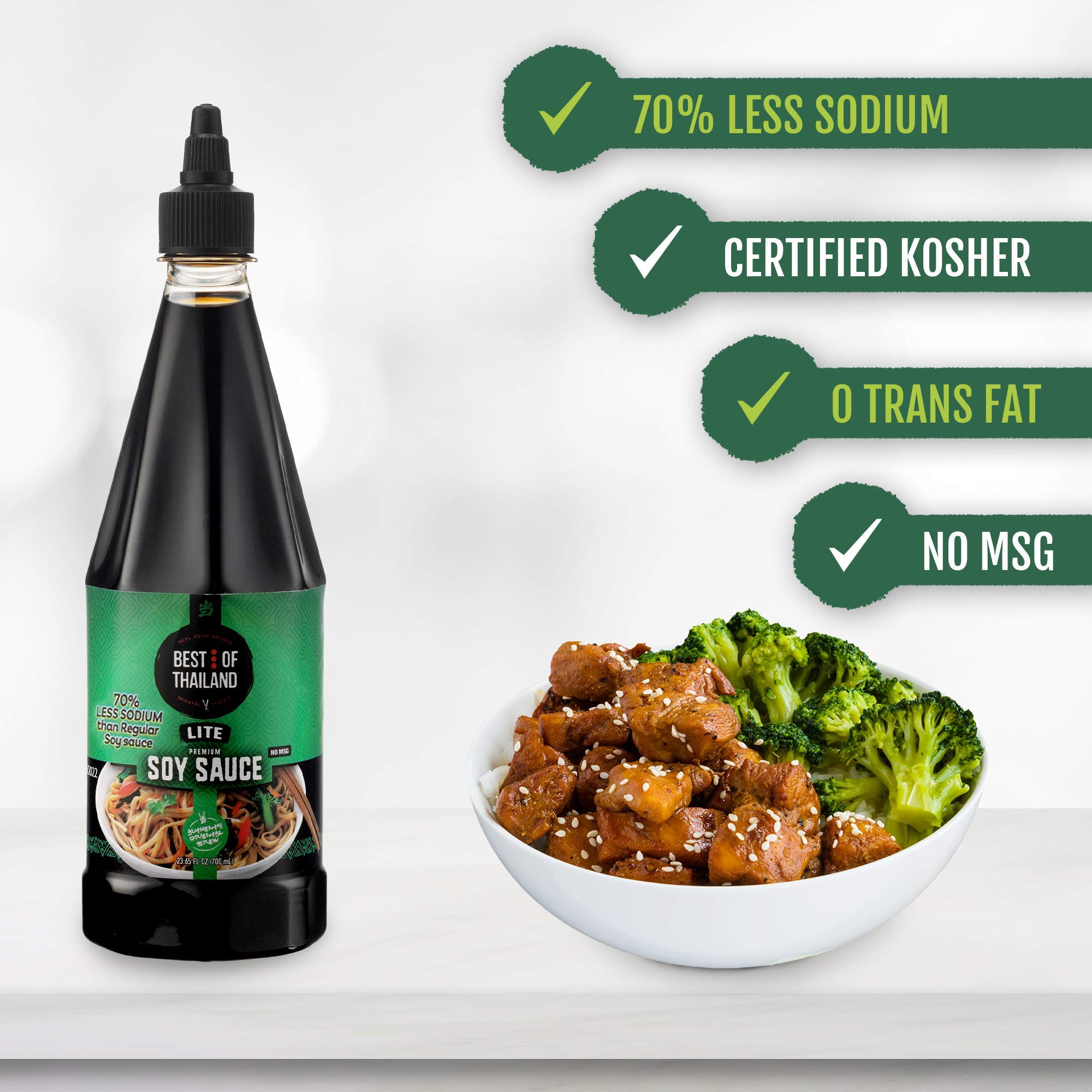 Best of Thailand Lite Soy Sauce label emphasizing authentic Asian brew