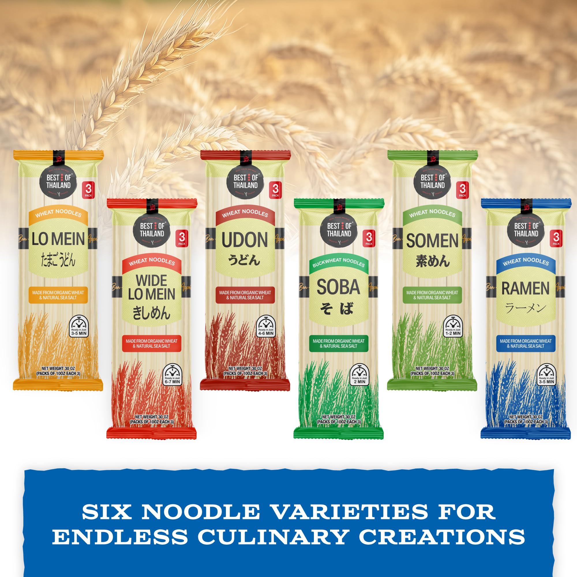 Best Of Thailand Noodles packaging, compact 3-pack for pantry storage
