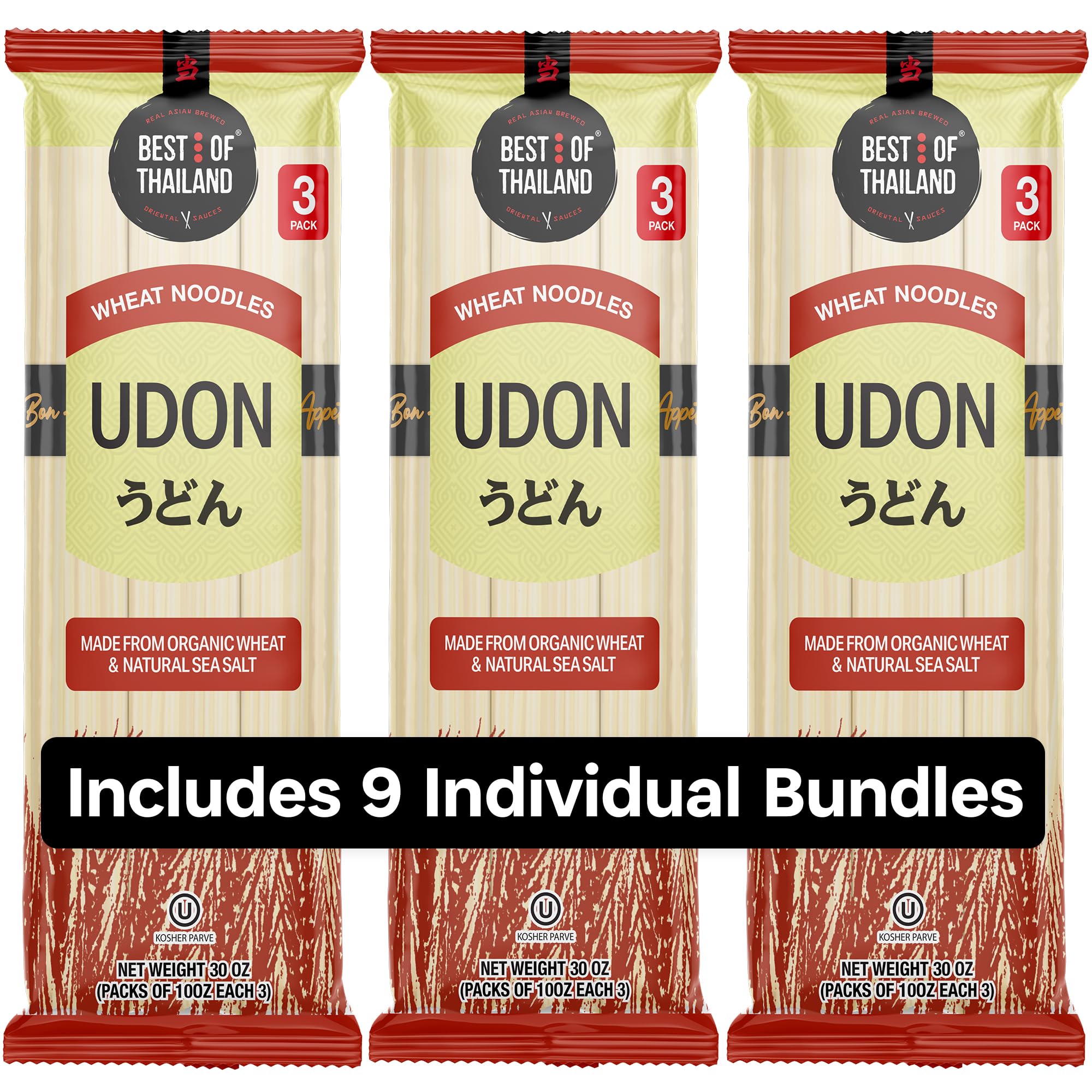 Best Of Thailand Noodles Udon 3-pack front view for quick weeknight meals.