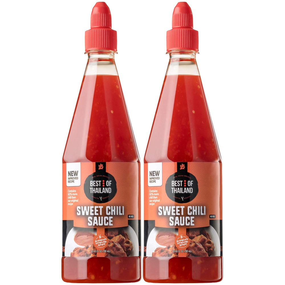 Best of Thailand Sweet Chili Sauce bottle pour for quick dipping and flavor boost.