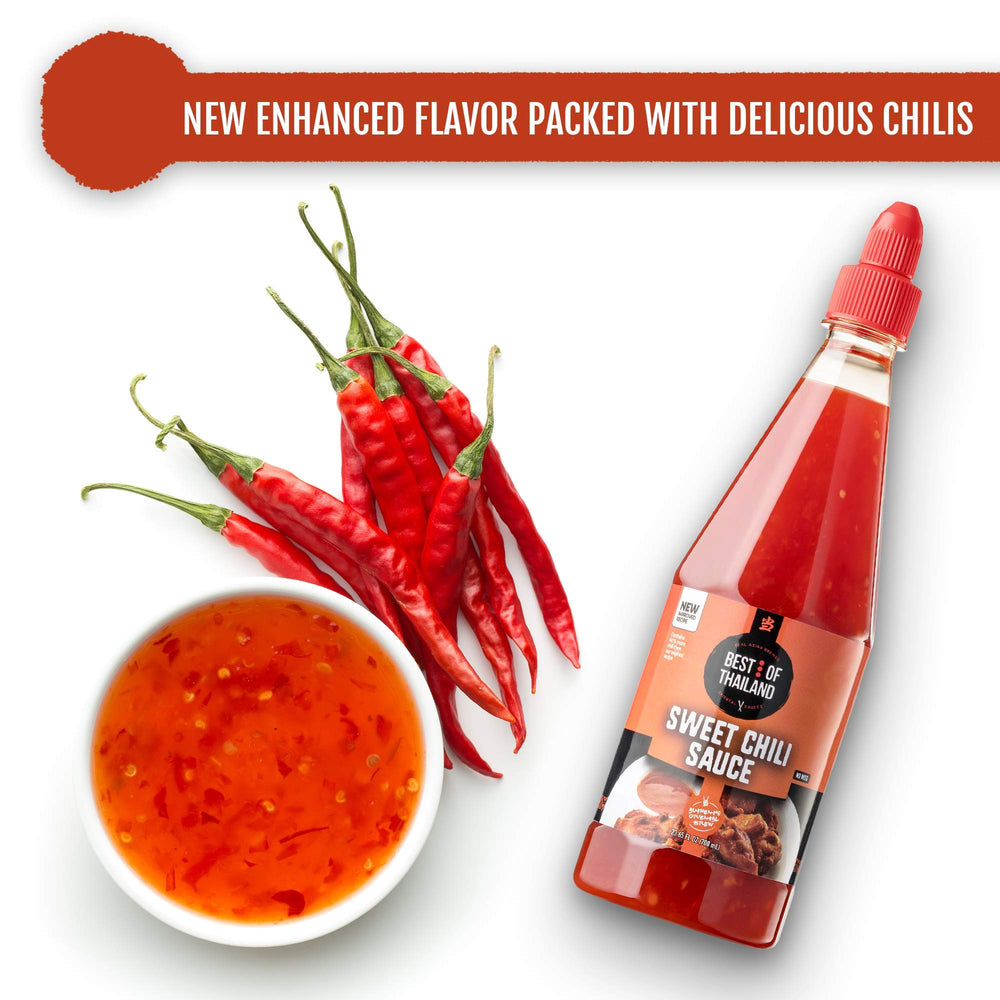Best of Thailand Sweet Chili Sauce orange-color sauce adds vibrant appeal to stir-fries.