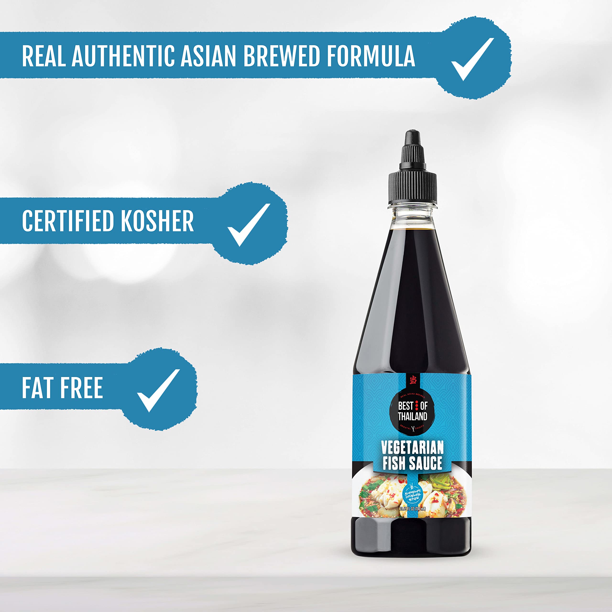 Best of Thailand vegetarian-fish-sauce-bottle-amber elevates sauces with balanced savory notes.