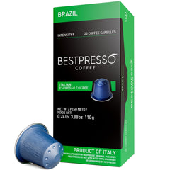 Bestpresso Brazil blend pods pack for Nespresso Original machines, ideal for home brewing.