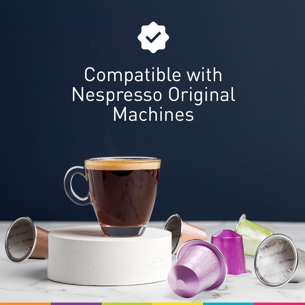 Bestpresso coffee capsules labeled from Italy, emphasizing authentic European craftsmanship.