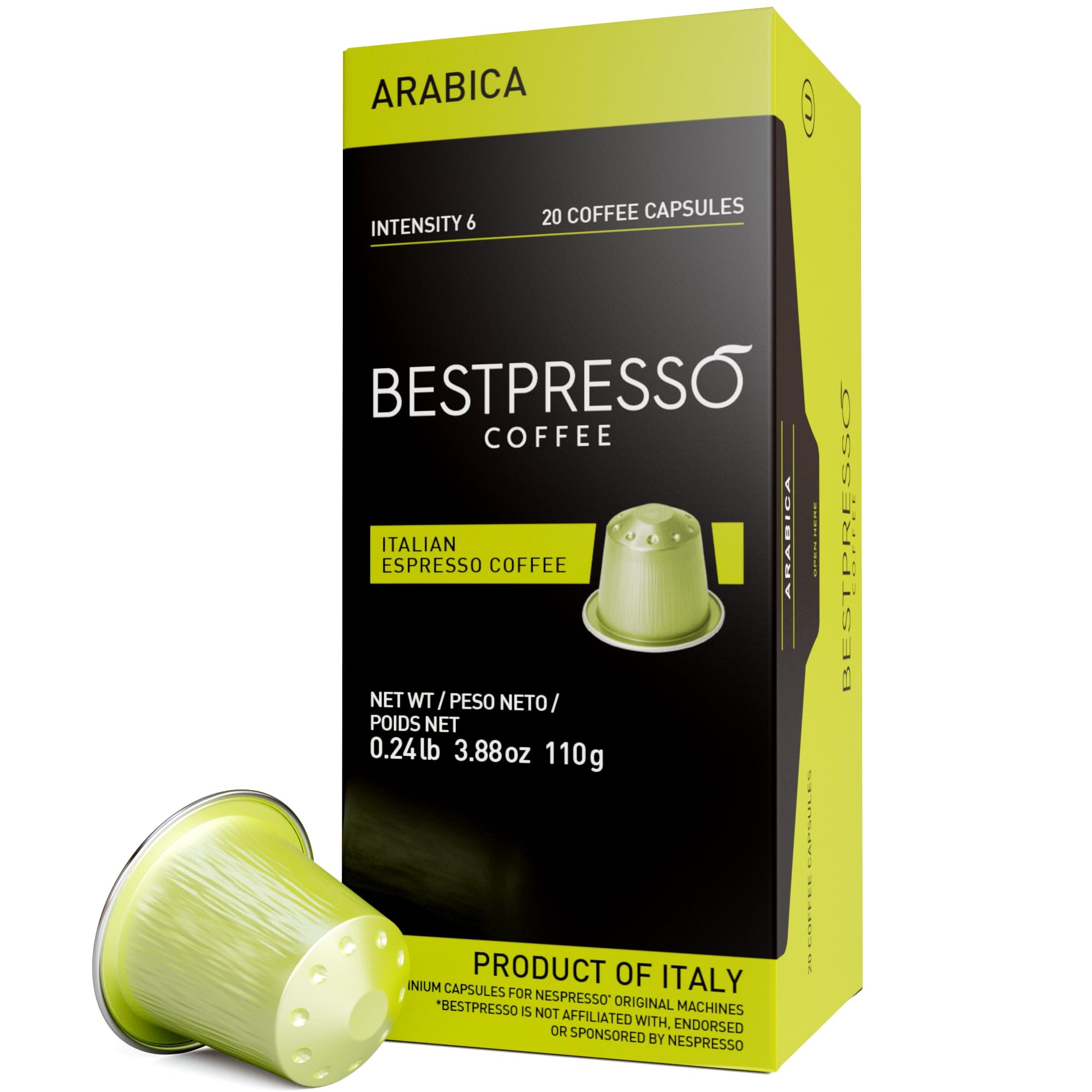Bestpresso coffee pods for Nespresso Original packaging showcases premium aroma for quick, reliable mornings.