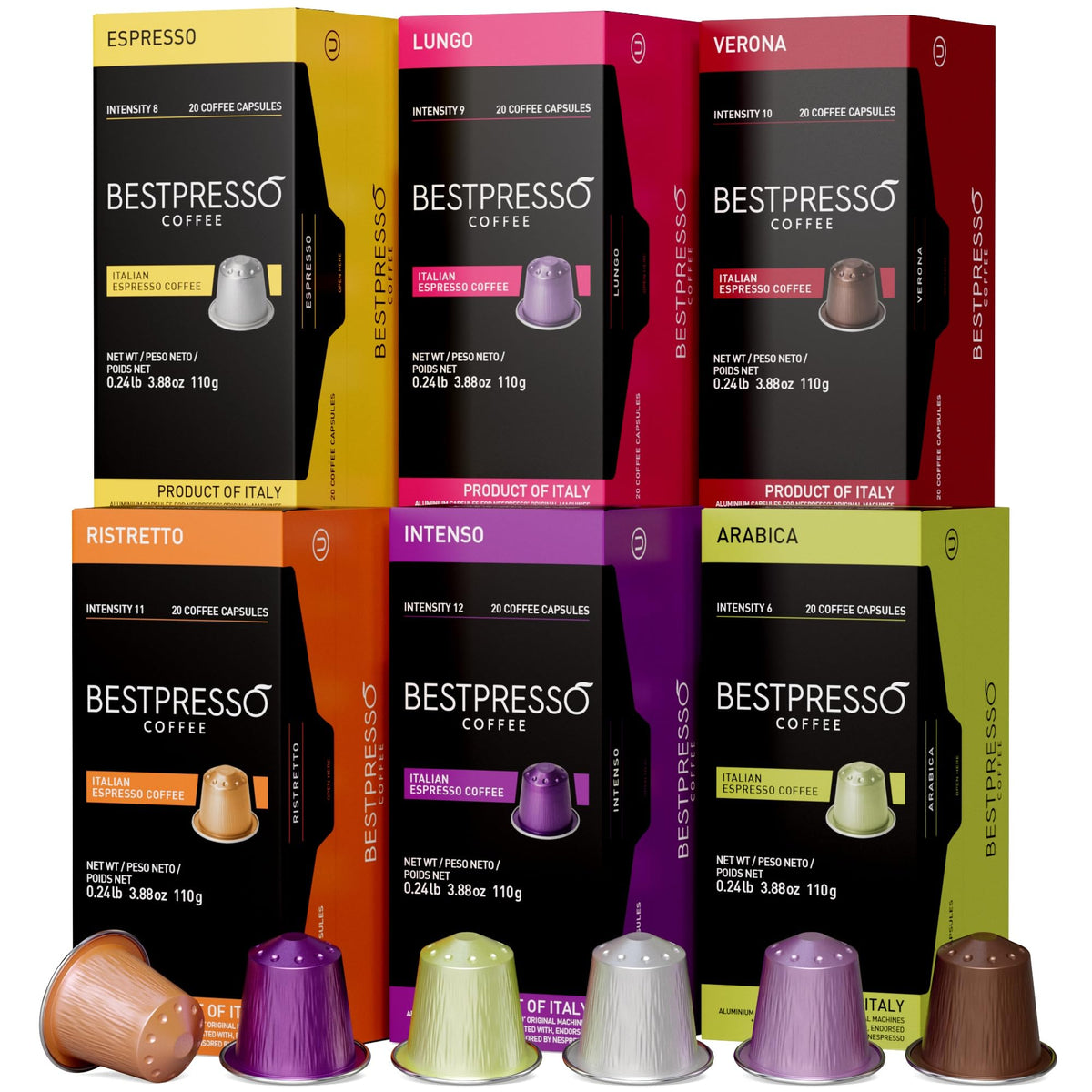 Bestpresso coffee pods in original packaging, convenient for Nespresso Original machines.