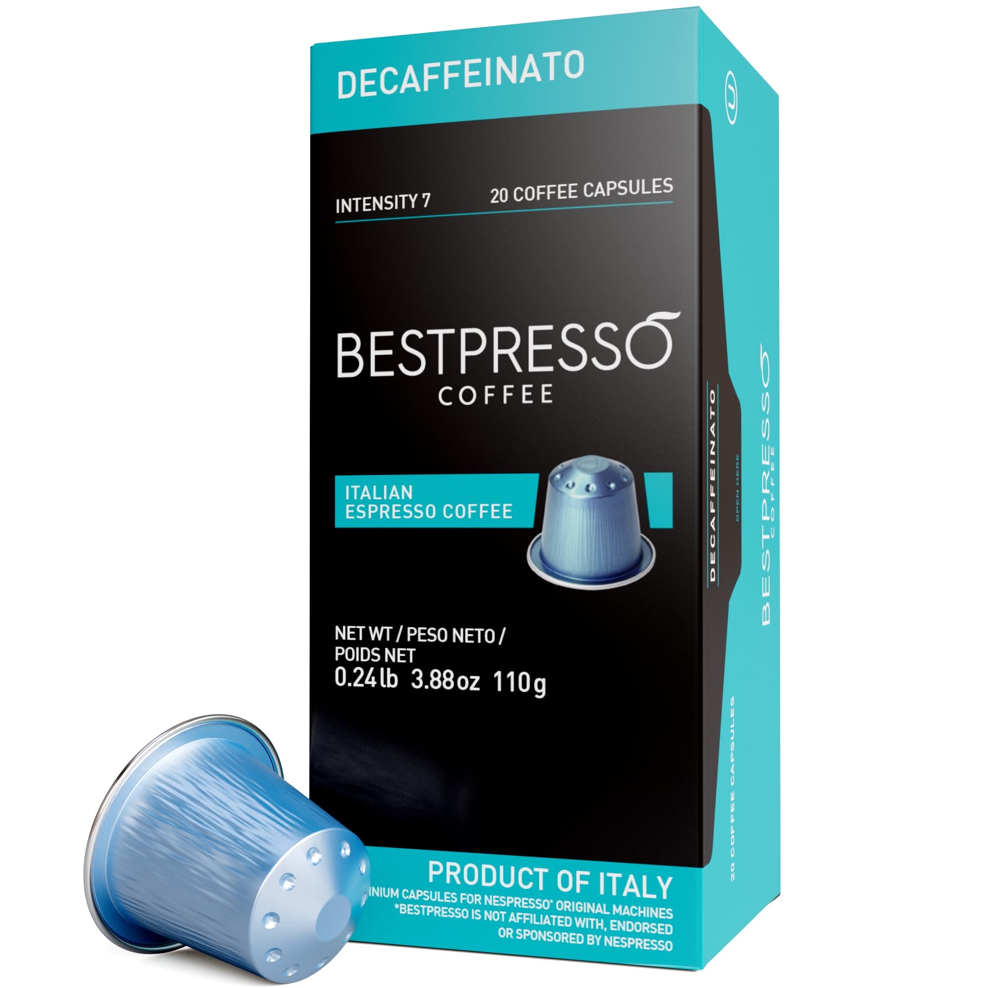 Bestpresso Decaffeinato pods in six-box set for Nespresso Original machines.