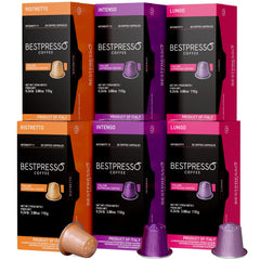 Bestpresso Intense Variety Pack espresso capsules deliver bold flavor and crema.