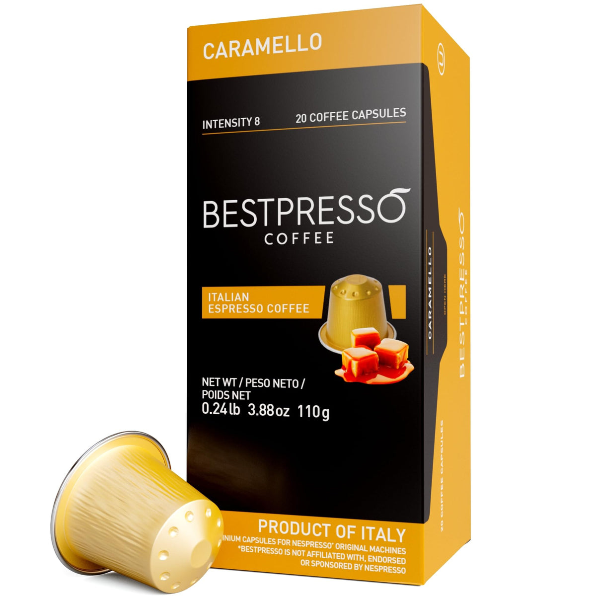 Bestpresso Original pods for Nespresso, caramel blend, convenient capsules for quick espresso