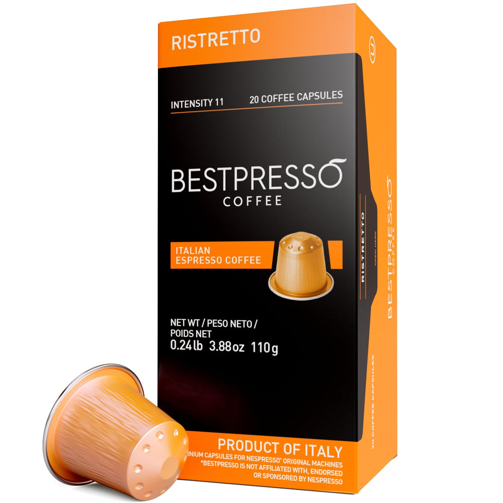 Bestpresso Ristretto pods packaging front for bold premium espresso