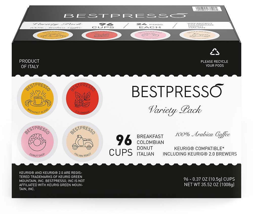 Bestpresso variety-pack 96-count, Keurig-compatible, ready for shared offices or homes.