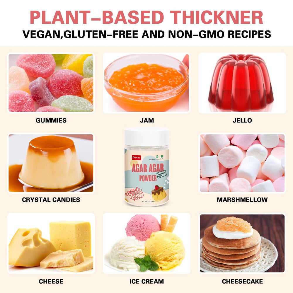 Besway agar-agar powder in kitchen uses for recipes and consistent textures.